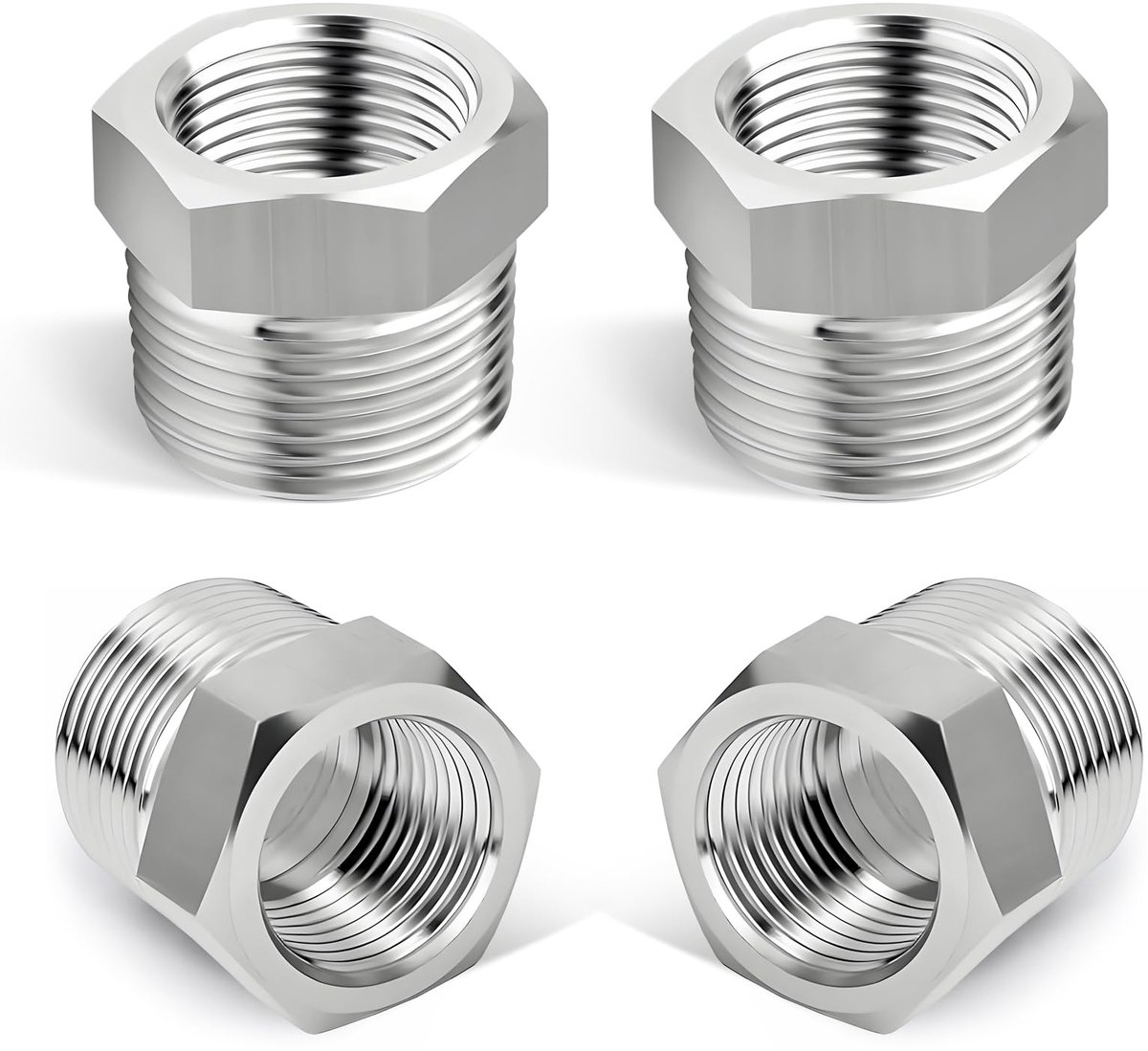 1/2 naar 3/8-4 stuks adapter 1/2 naar 3/8 inch, schroefdraadfitting met 4 afdichtringen, buitendraad-binnendraadverbindingen, mofnippel zeshoekig verloopstuk voor industrie, buizen