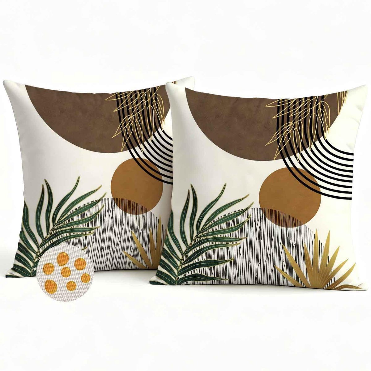Kussenhoes voor buiten, 45 x 45 cm, waterdichte kussenhoes, bruin, beige, decoratieve kussensloop, waterdichte boho, geometrische tropische bladeren, tuinkussen, kussenslopen voor tuin, bank