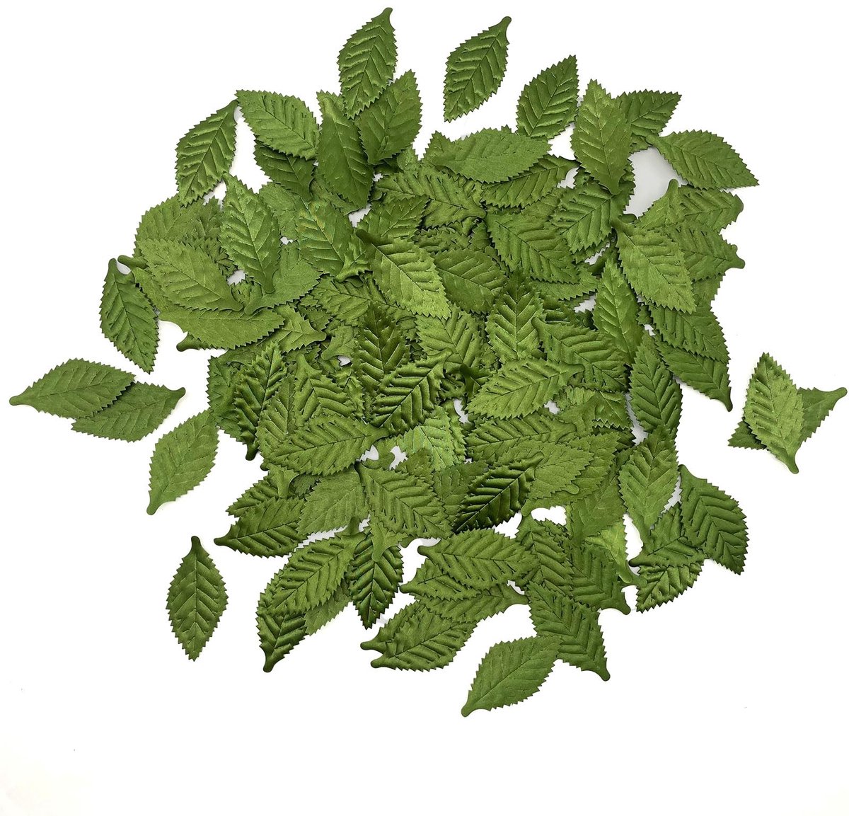 150 stuks groene kunstbladeren voor decoratie, knutselen, namaakzijden bladeren, stof, enkel blad, kunstbladeren, groen blad, decoratieve bladeren, slinger voor confetti, feest, bruiloft, tuin