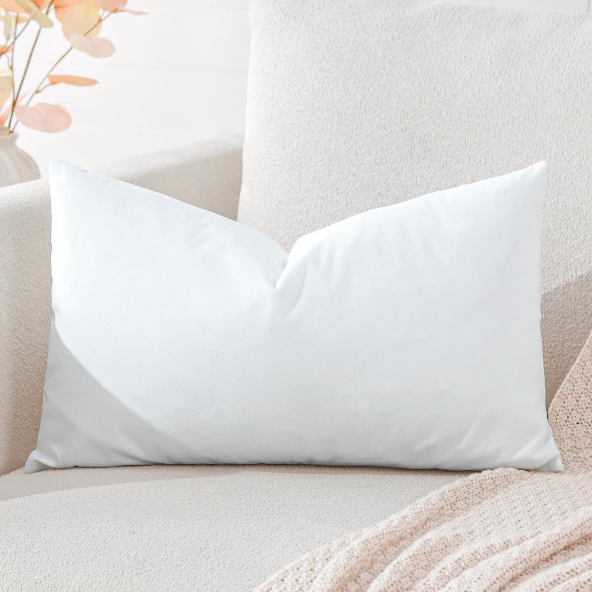 fluwelen kussenhoezen, decoratieve kussenhoezen, zachte effen kussenhoezen voor bank, sofa, slaapkamer en auto, 30 x 50 cm, wit