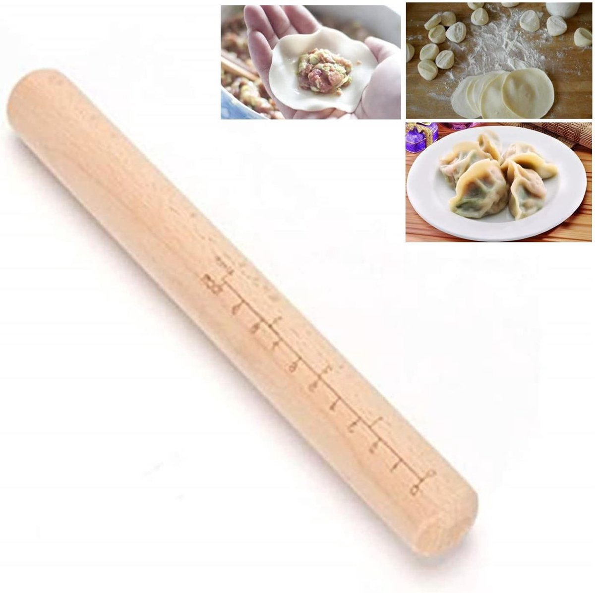 Kleine deegroller - Mini deegroller - Bakken en koken - Ingebouwde liniaal - 24 cm - Houtkleur
