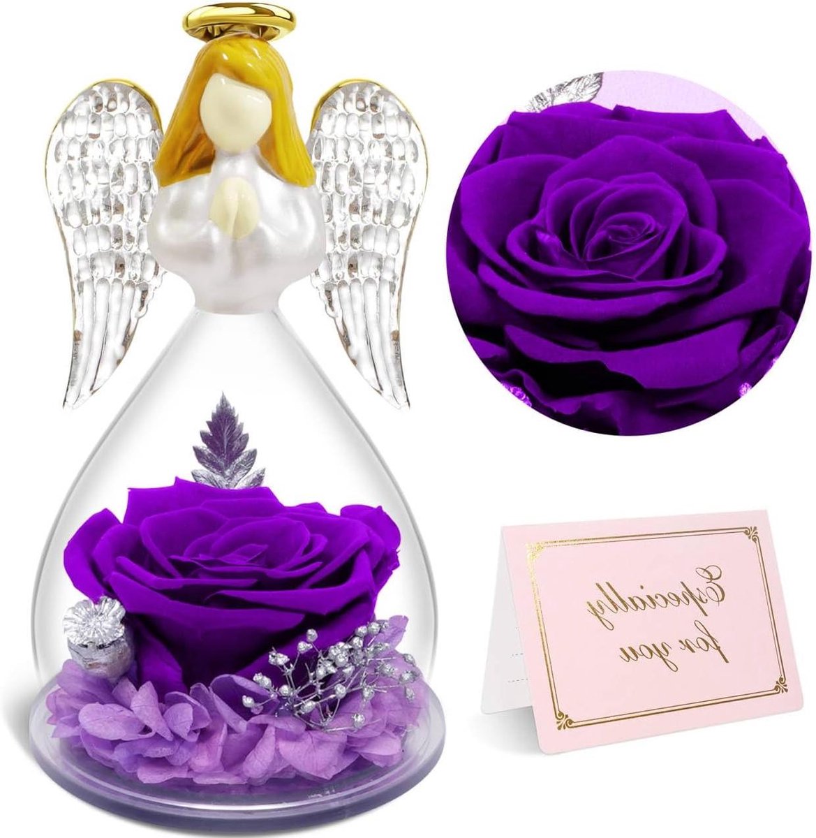 Eeuwige Roos - Glazen Engel - Cadeau Idee - Handbeschilderde Engel - 7 x 13 cm - Roze