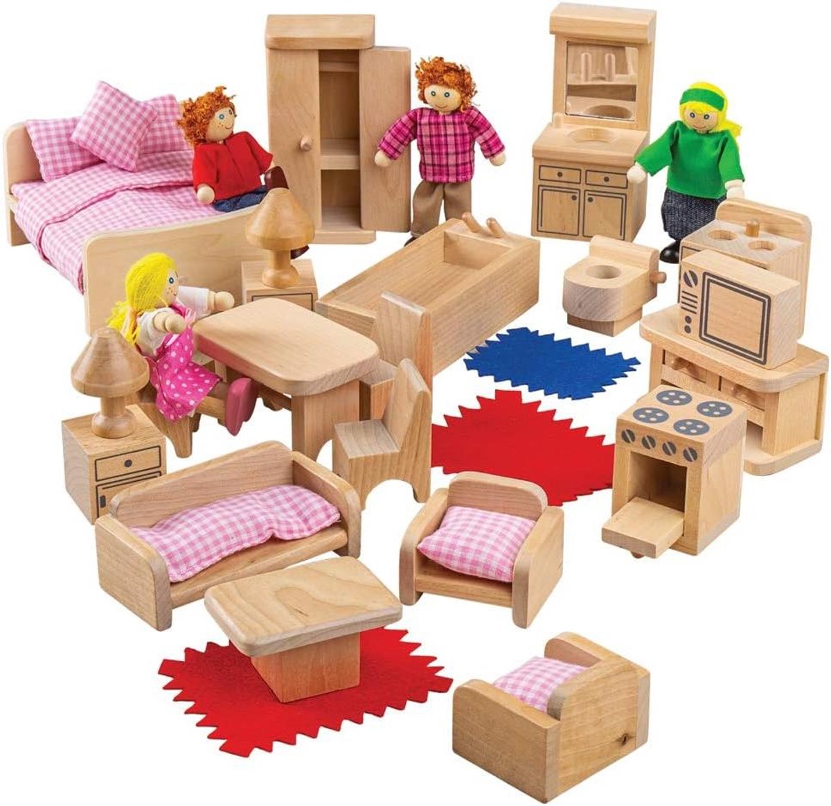 Poppenhuis Meubels - Poppenhuis Inrichting - Spelen en Fantasie - Uitgebreide Set - 26 Delig - Houtkleur