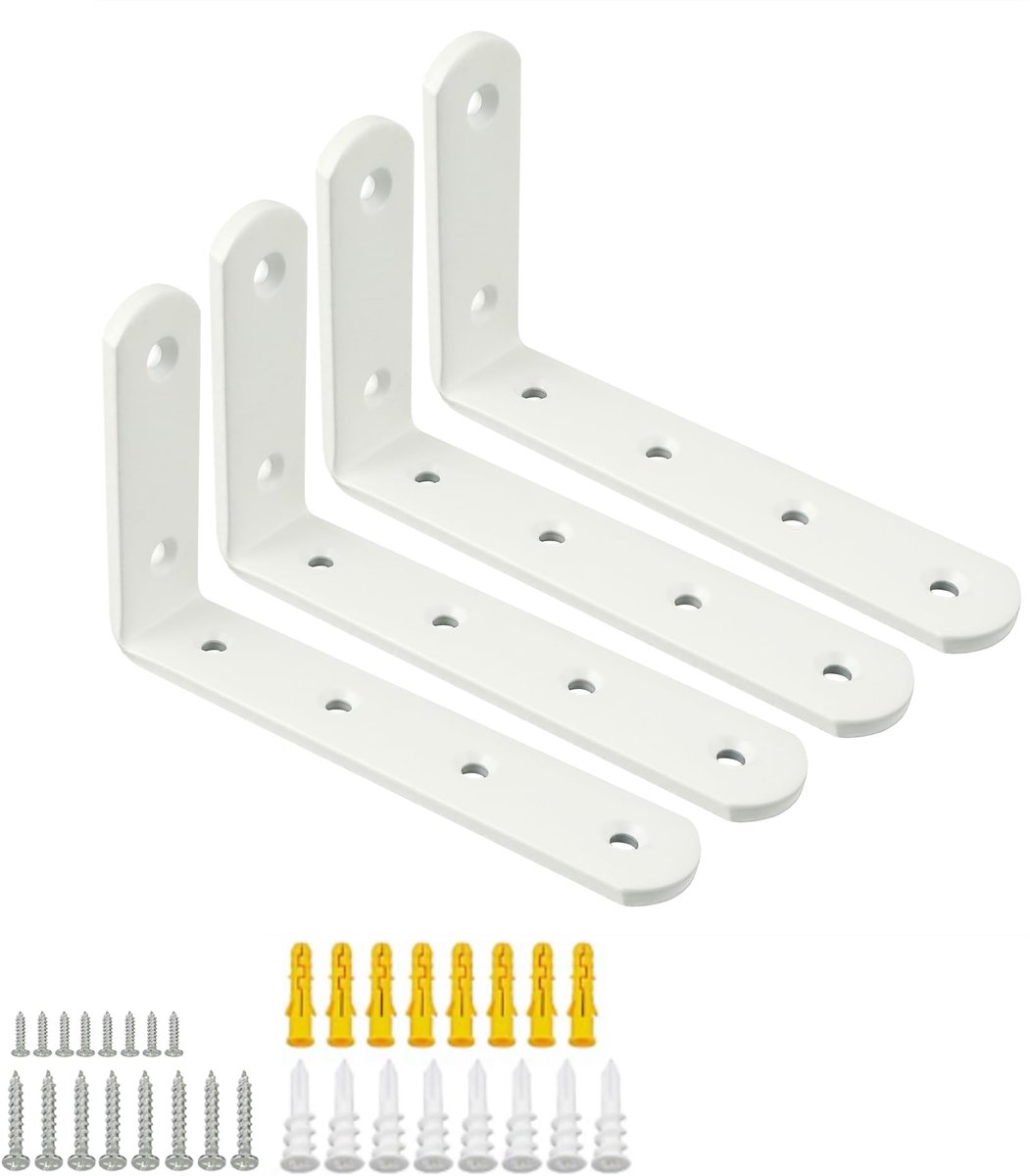 Wandplanken beugels zwevende plankbeugels Heavy Duty ondersteunt 90 graden L-vormig (wit, 12,5 cm)