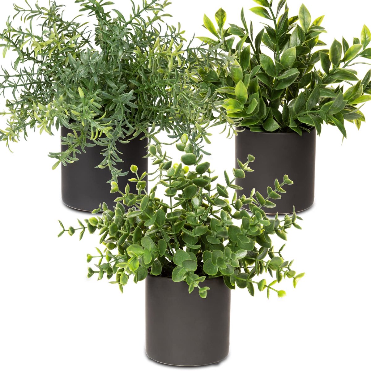 Set van 3 kunstplanten in pot, kunstplanten als echt met keramische pot, eucalyptus mini kunstrozemarijn plant voor decoratie woonkamer kamer tafeldecoratie badkamer bureau keuken tuin
