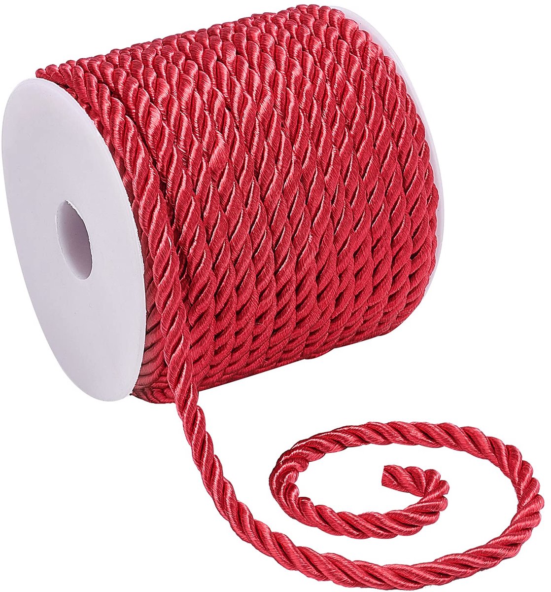 18m/19.6 Yard Polyester Touw Koord - 5mm 3-Laags Gedraaid Decoratief Draad String voor Gordijn Tieback, Stoffering, Geschenktas, Verfraaien, Kostuums, Woondecoratie, Crimson
