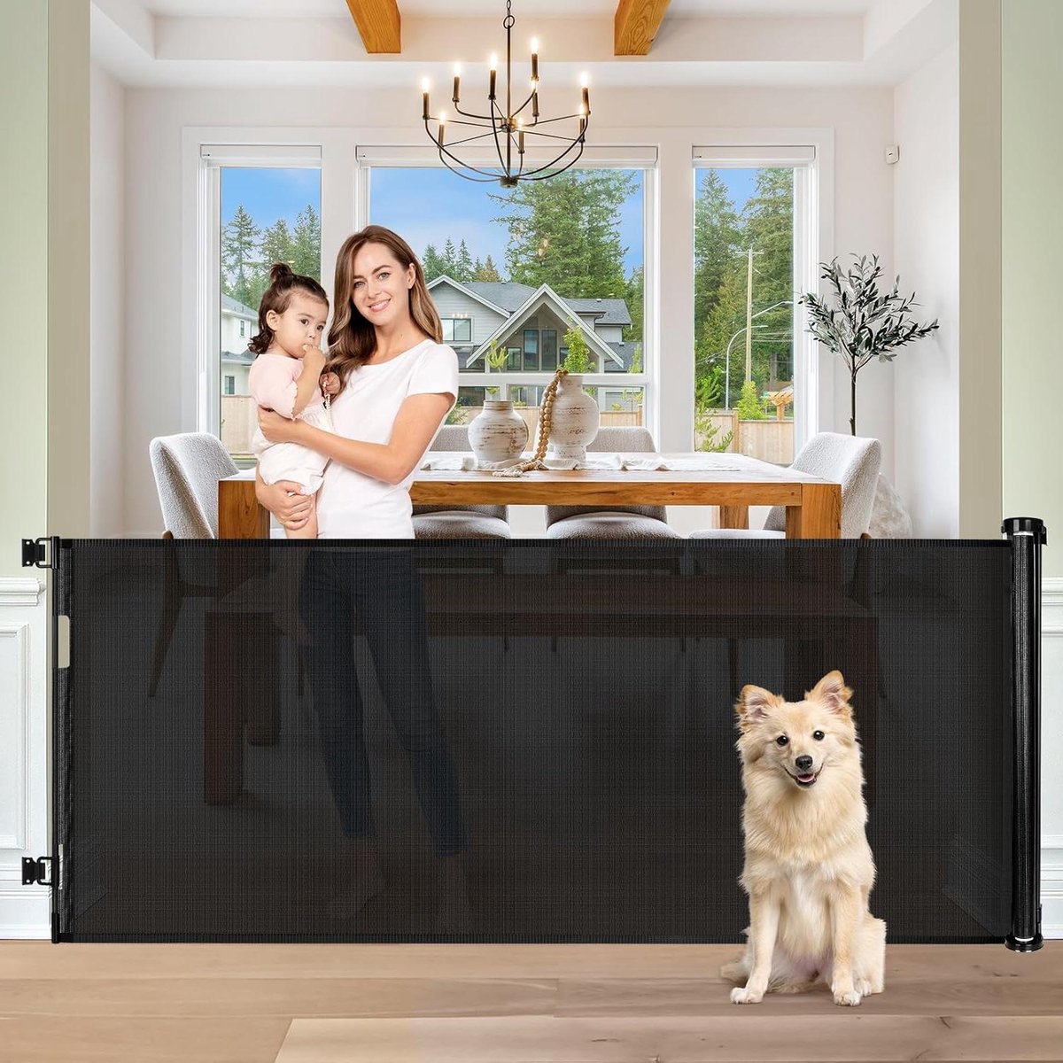 Babyhek Extra Breed - Intrekbaar Hek - Veilige Doorgang - Geen Drempel - Tot 150 cm - Grijs
