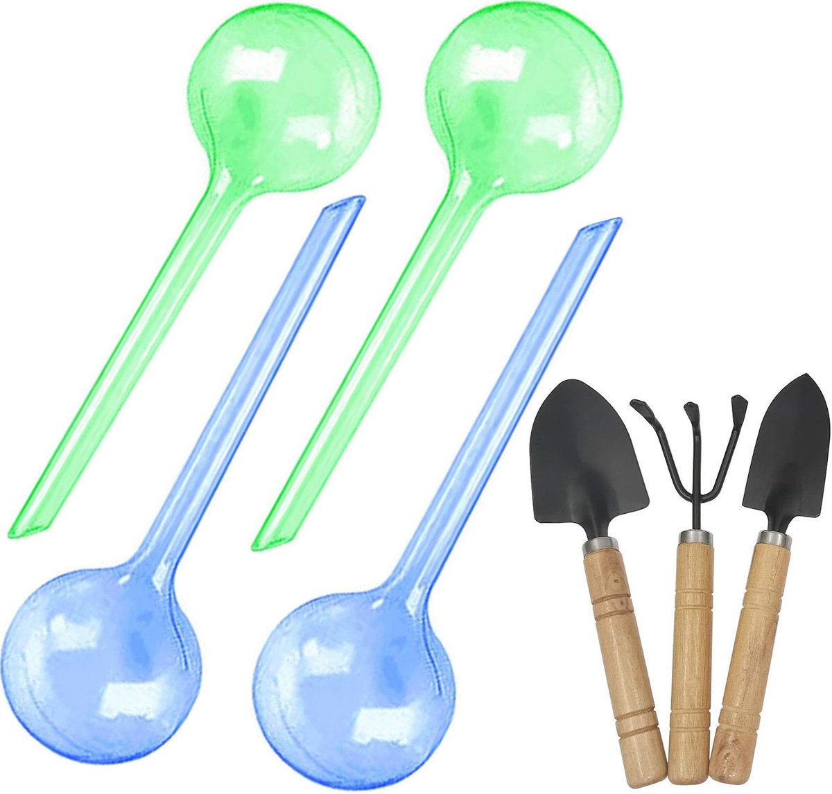 4 stuks irrigatieballen voor planten, grote planten, gietballen, 26 x 8 cm, planten, irrigatieballen, potplanten, plantenbewateringsballen voor binnen en buiten (groen + blauw)