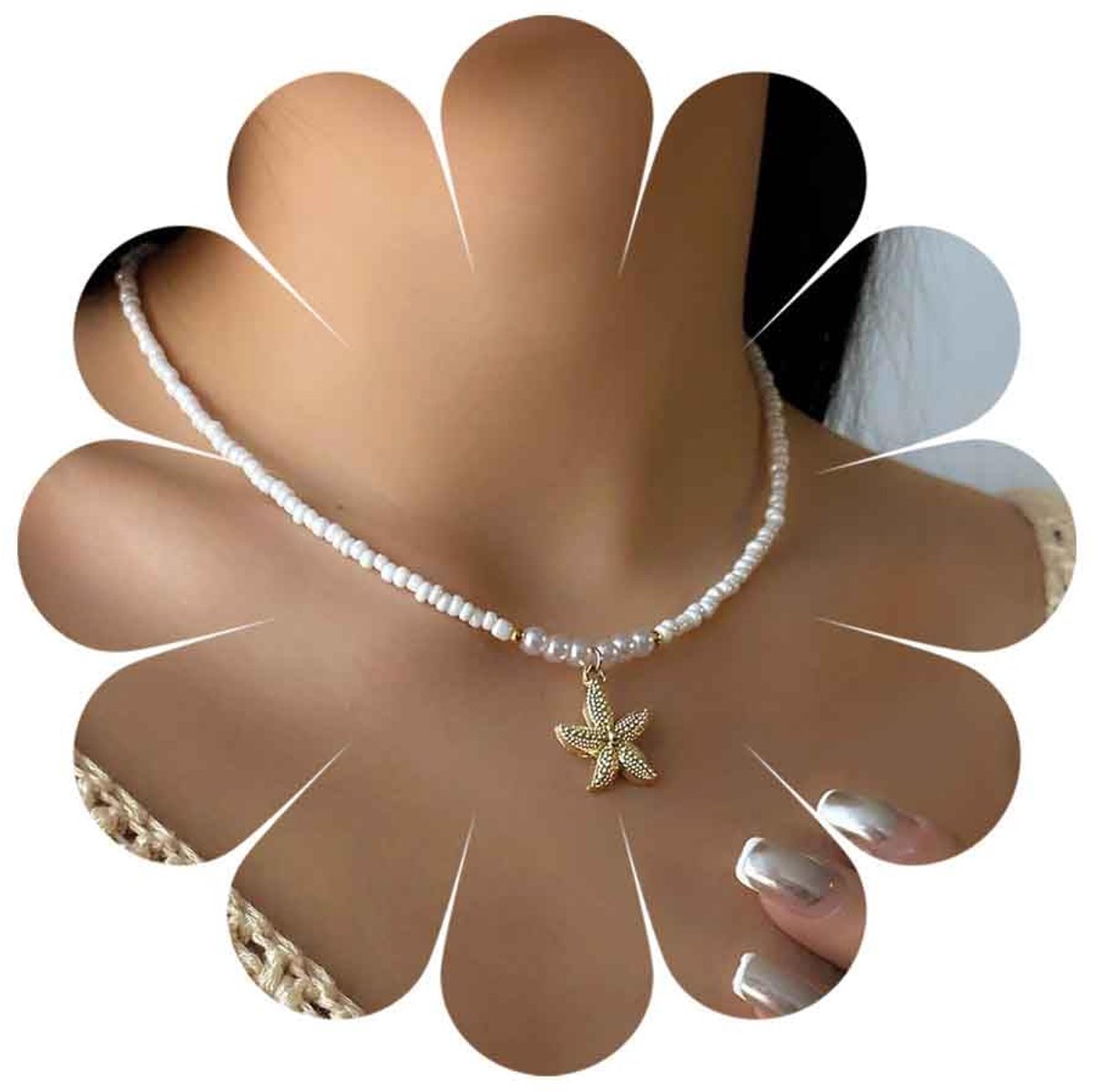 parelchoker halsketting witte parels halsketting zaden parels halsketting gouden halsketting zeester hanger parelkettingen rijst parels ketting sieraden voor vrouwen