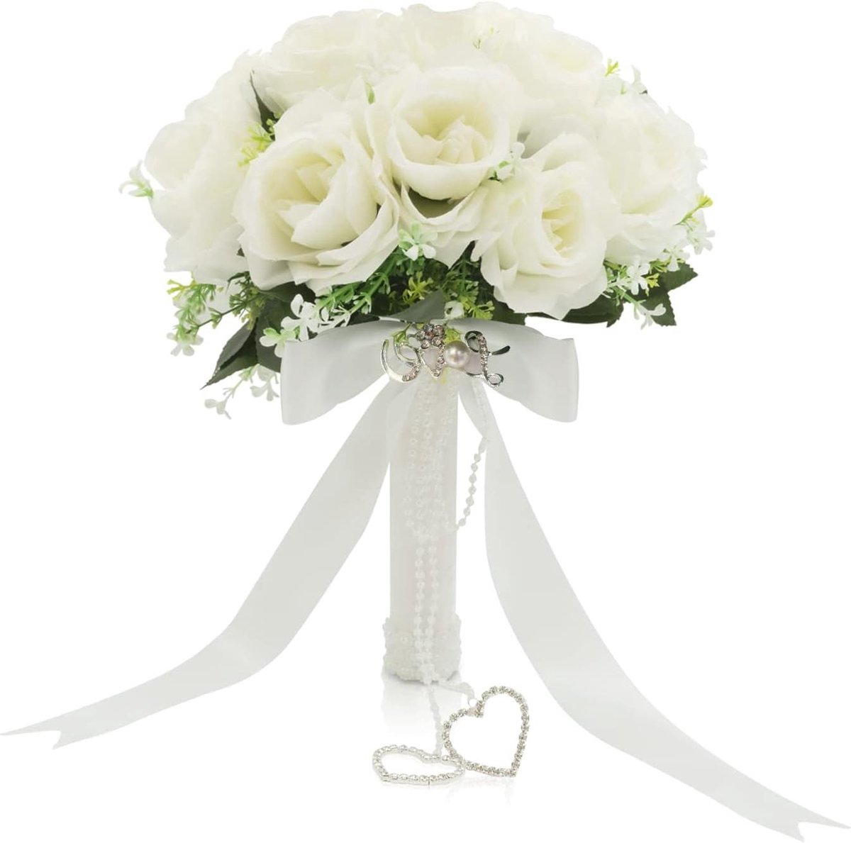 Bloemen Boeket - Bruidsboeket Corsage - Bruiloft Decoratie - Zijde Stof Bloemen - 9x12 Inch - Ivoor Wit