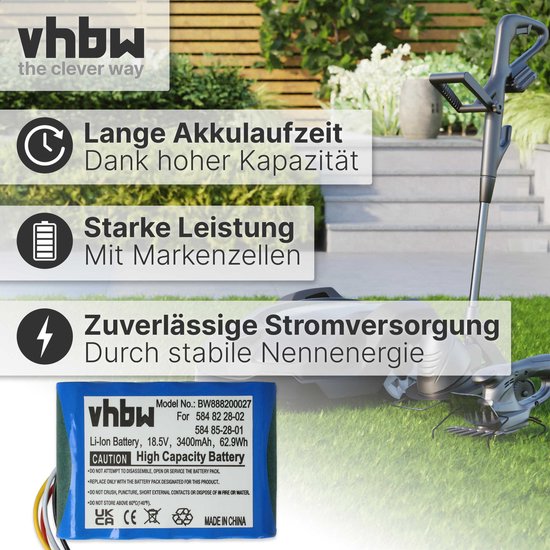 vhbw accu compatibel met Husqvarna Automower 315X, 315 (2015-2018), 310 (2015-2018) grasmaaiers (3400mAh 18,5V Li-Ion) van VHBW — afbeelding 2