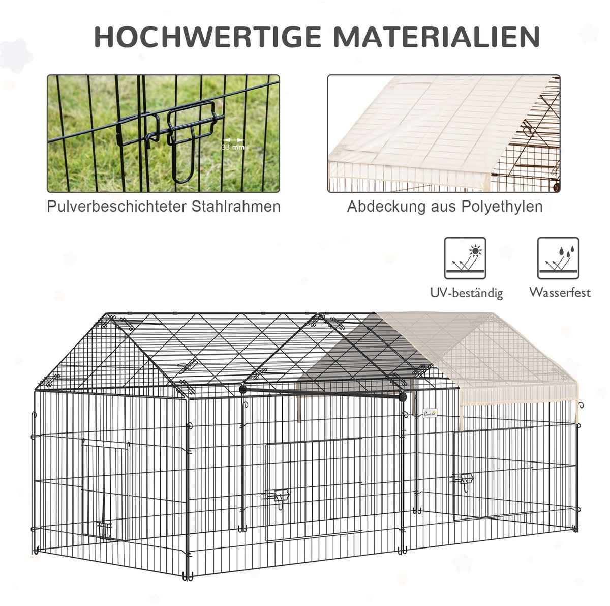 MIVRAY Ren – 220 x 103 x 103 cm – Opvouwbaar Met Zonnescherm – Metaal en Polyethyleen – Zwart en Beige – Voor Knaagdieren Buiten thumbnail 5