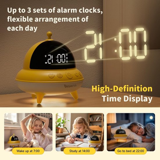 Kinderwekker UFO - Nachtlamp - Tijd Leren - 7 Kleuren LED - 15 Dagen Batterij - Wit — afbeelding 5