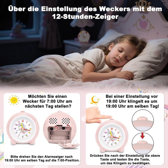 Kinderwekker Eenhoorn Design - Analoge Klok - Kinderkamer Decoratie - Geruisloos Mechanisme — afbeelding 4