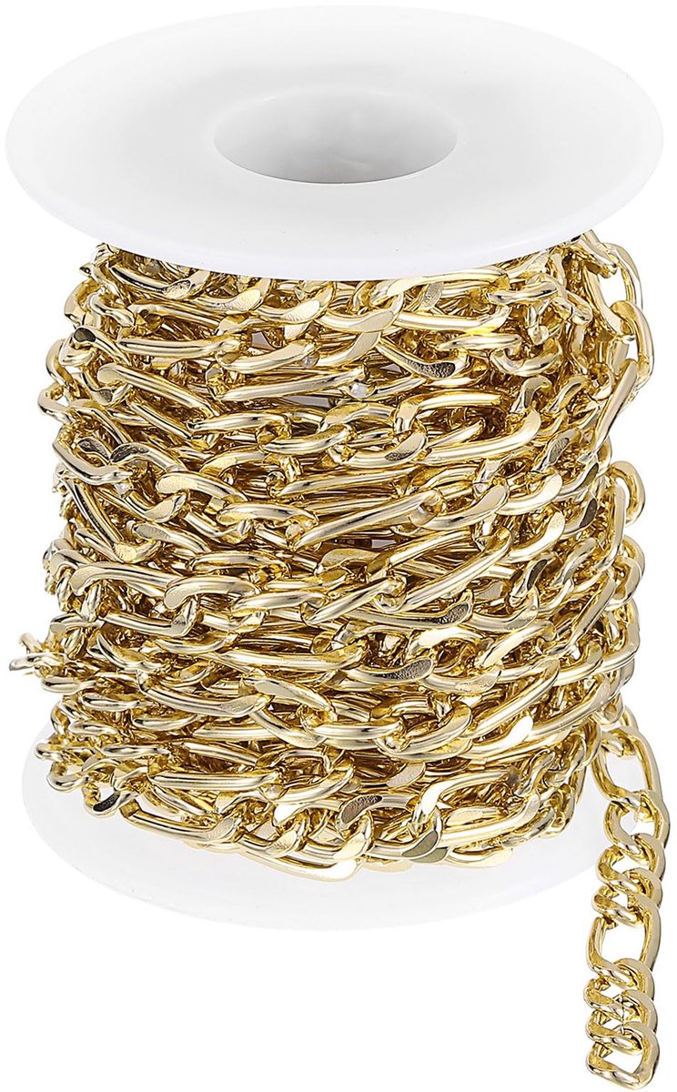 Schakelketting, vergulde schakelketting op rol voor knutselwerk, 9,8 x 6,5 x 1,8 mm, 3: 1 (L:S), goud