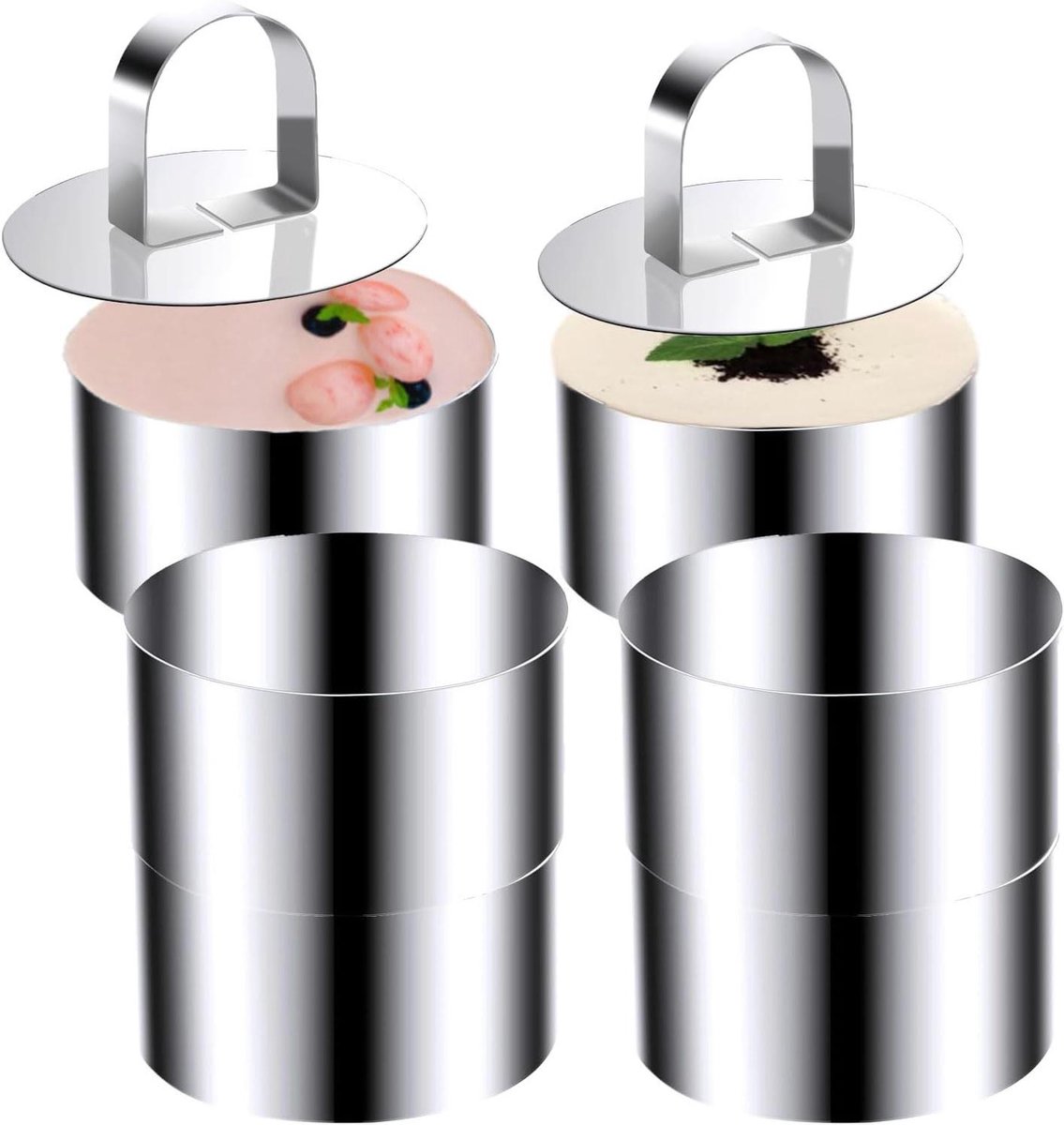 Ronde taartringen - Dessertvormen - Gebak maken - Met pushers - 8 cm - Zilver