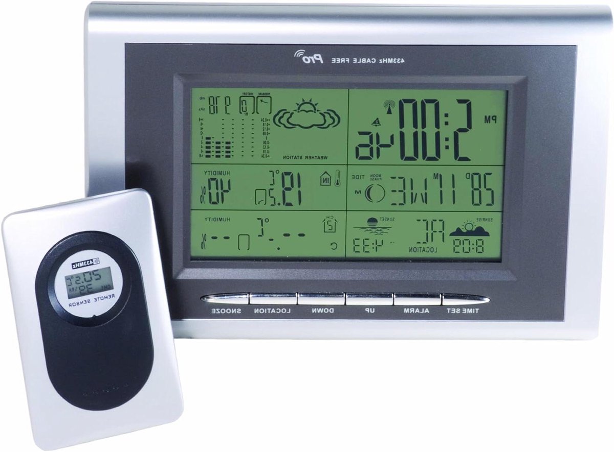 Digitale Weerstation - Weercomputer Binnen - Weer Voorspellen - Met Klok Alarm - 30 x 16 cm - Zwart