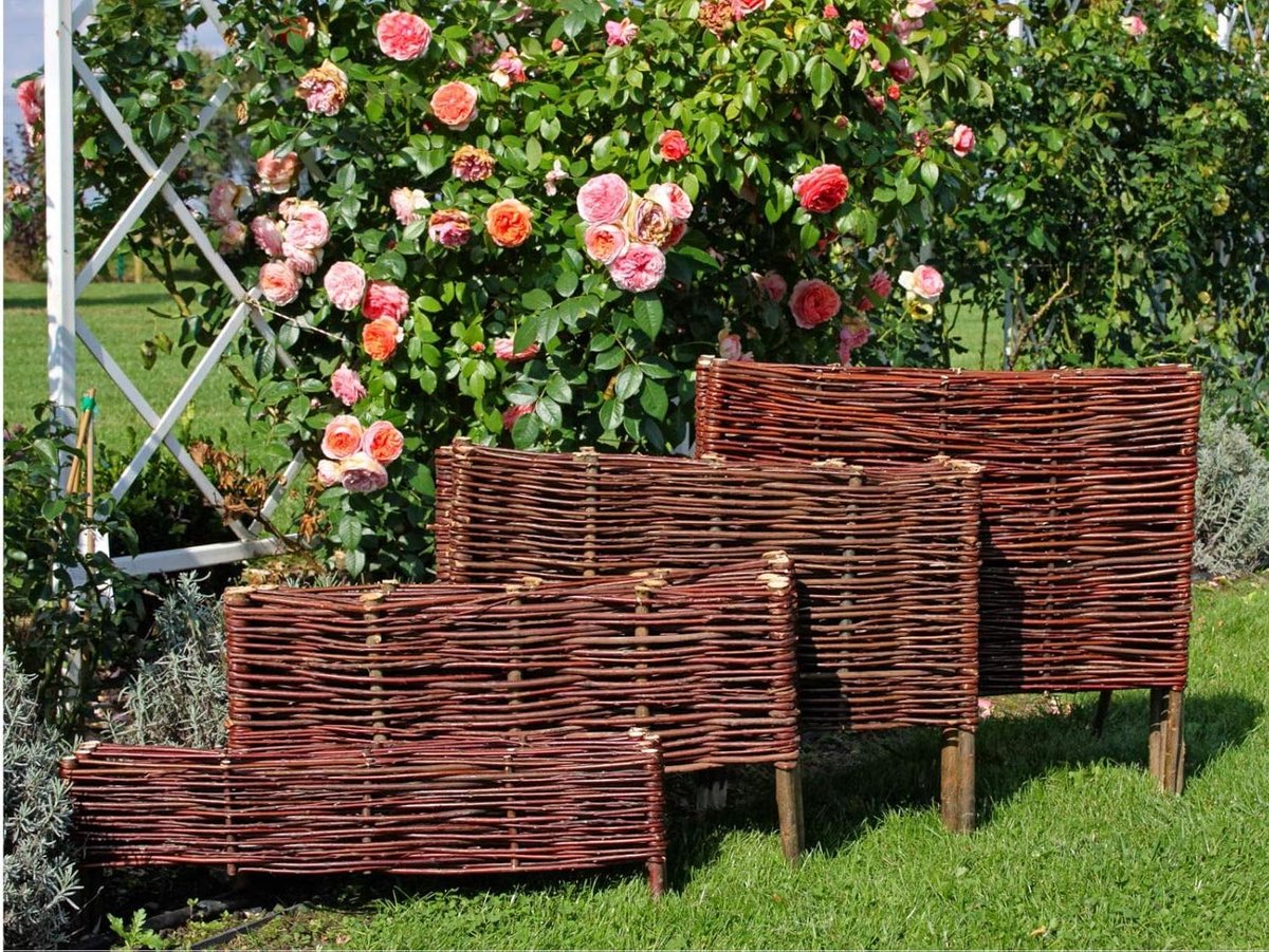 Rieten Tuinbed Border Schermen - Tuinranden Verhoogd Bed - Tuin Decoratie - Handgeweven Hazelnoot - 60 x 30 cm - Natuurlijk