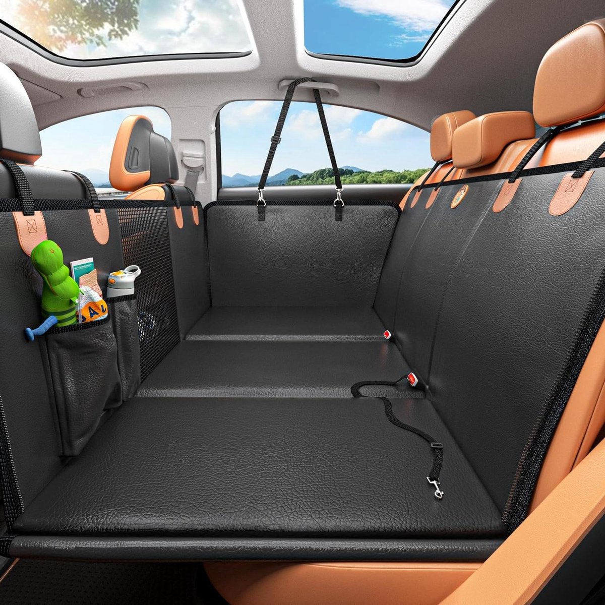 Achterbankverlenging Hond - Hondenmat Auto - Veilig Reizen - Waterdichte Bodem - 25 x 52 inch - Zwart Oranje