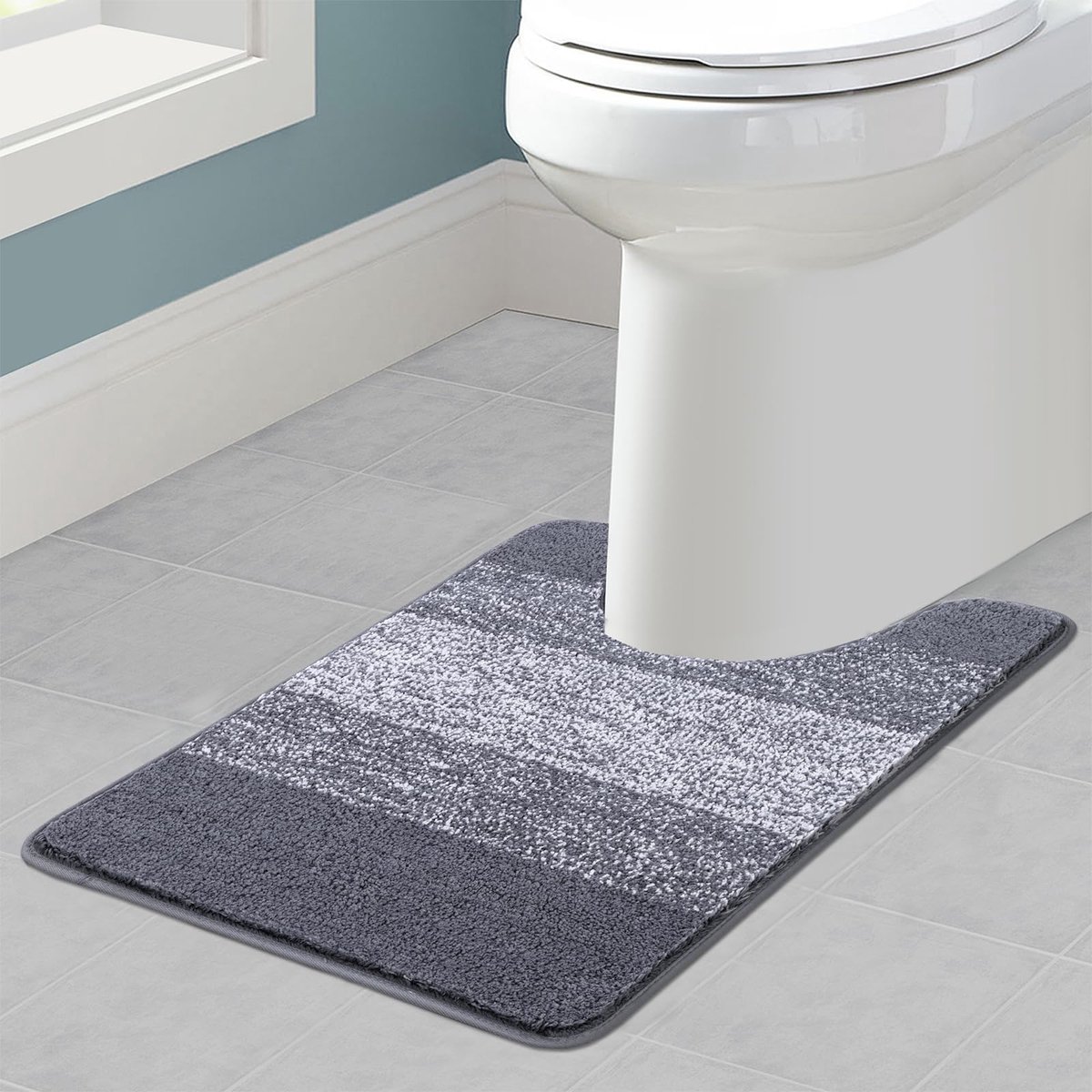 U-vormige wc-toiletmat 50 x 60 cm, ultrazachte antislip sokkelmat voor toilet, absorberend, wasbaar, badkamertoilettapijt, badmat, grijs