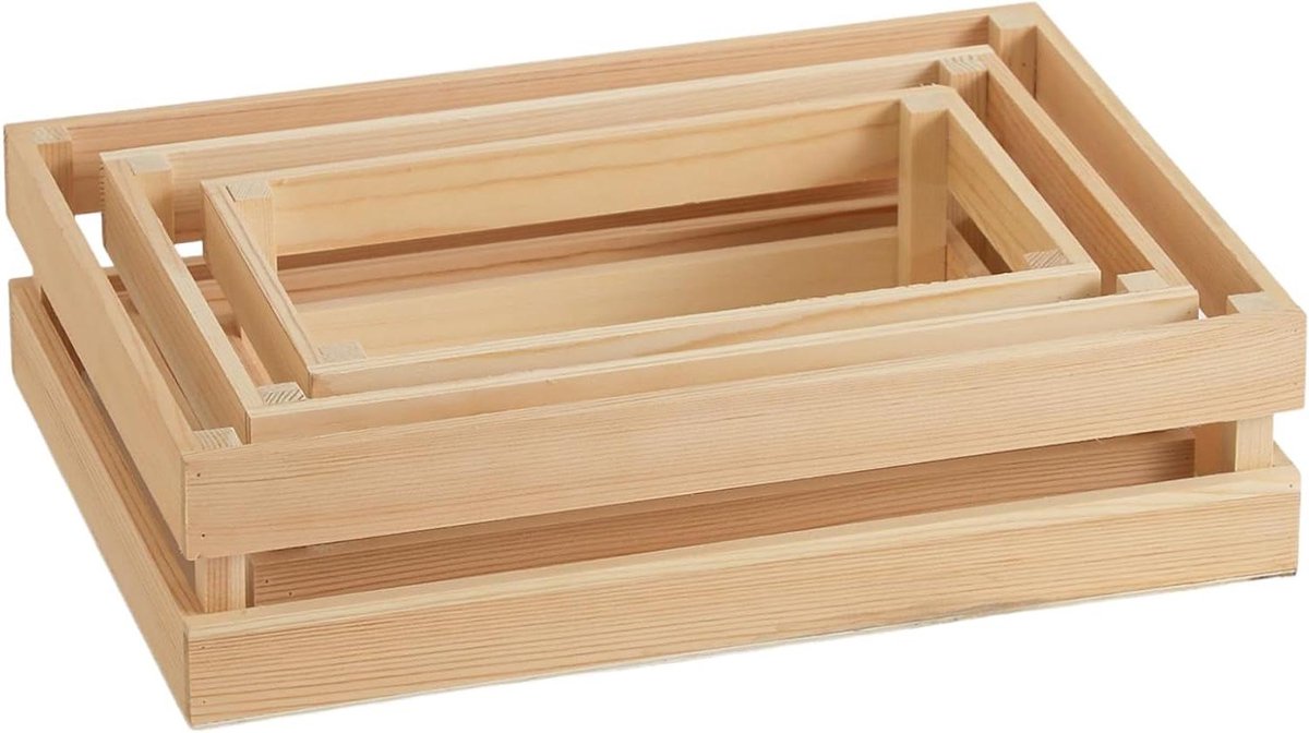 Houten Opbergkratten - Decoratieve Houten Kisten - Organiseren van Spullen - Nesting Stapelbaar Ontwerp - Grootste 347 cm - Natuurlijk Hout