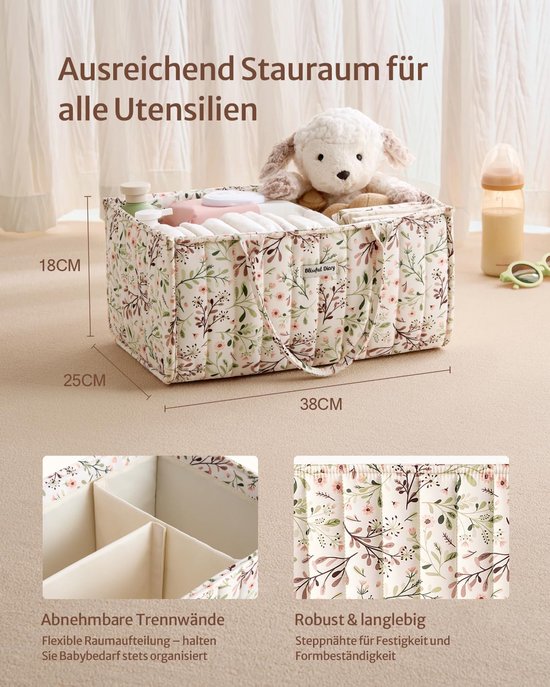 Luier Organizer - Luier Caddy - Babybenodigdheden Opbergen - Met Verwijderbare Scheidingswanden - 25 x 38 x 17.5 cm - Bloemenprint — afbeelding 5