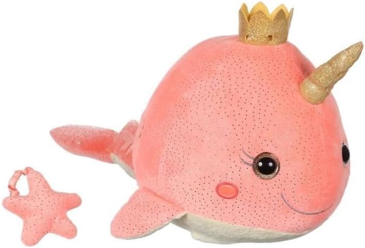Pluche Narval Knuffel - Verlicht Dierenfiguur - Kinderkamer Decoratie - Met Muziek en Licht - 35 cm - Koraal