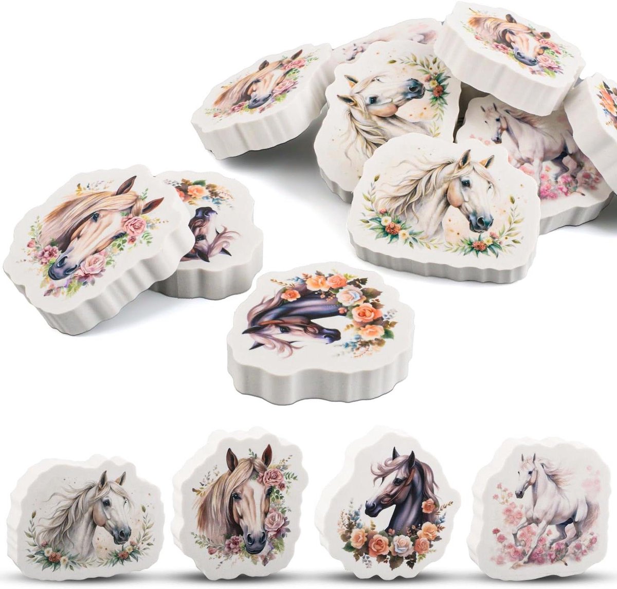 Paardengum 12 stuks - Gummetjes pony - Cadeautje uitdelen - Vrolijke paardenmotieven - 4-5 cm - Gekleurd