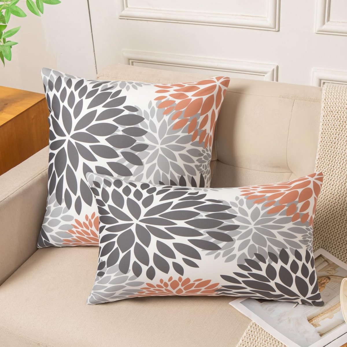 kussenslopen, zwart, beige, 50 x 30 cm, grijs, set van 2 stuks, bankkussen, fluwelen kussen, decoratieve kussensloop, modern, zacht lendenkussen voor woonkamer, slaapkamer