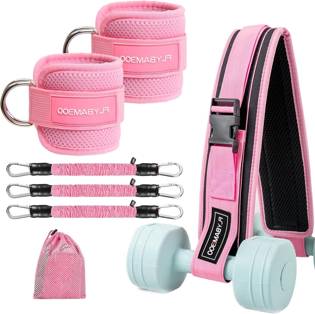 Heupdrukriem Set - Bilspier Trainer - Onderlichaam Trainen - Dikke Neopreen Vulling - 3 Banden - Roze