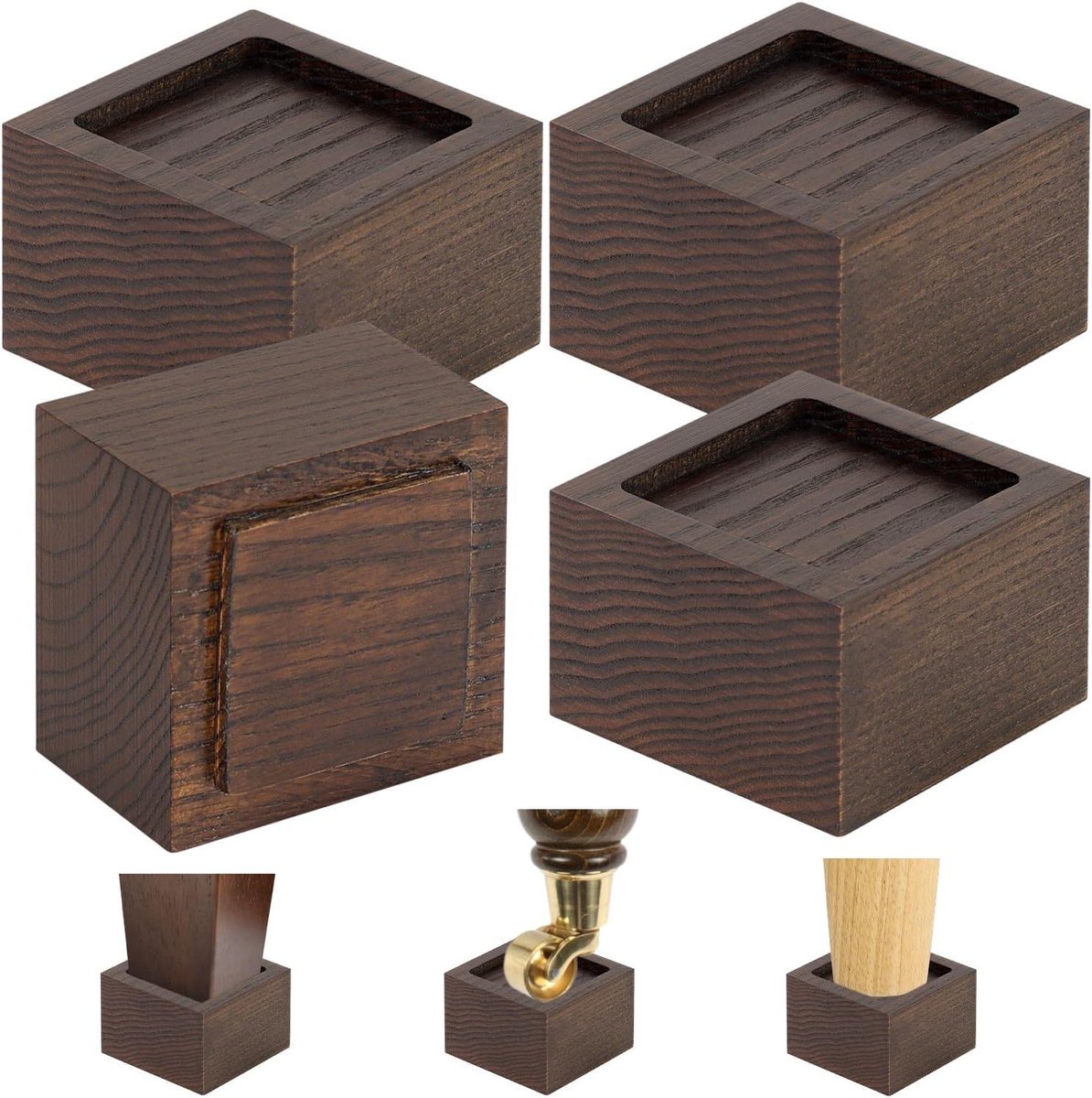 Bedverhogers Hout - Meubelverhogers Bank - Meubels Verhogen - Antislip Inbouw - 5 cm Hoog - Walnootkleur
