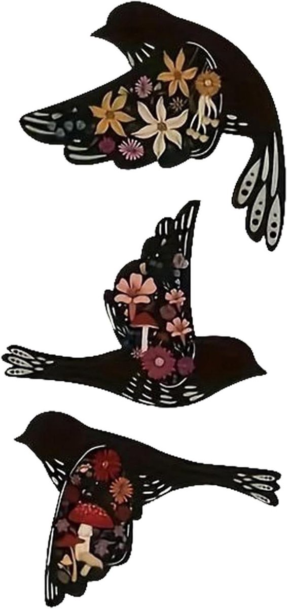 Houten Kolibrie Muurdecoratie - Vogel Beeldjes Set - Wanddecoratie Aanbrengen - Set van 3 stuks