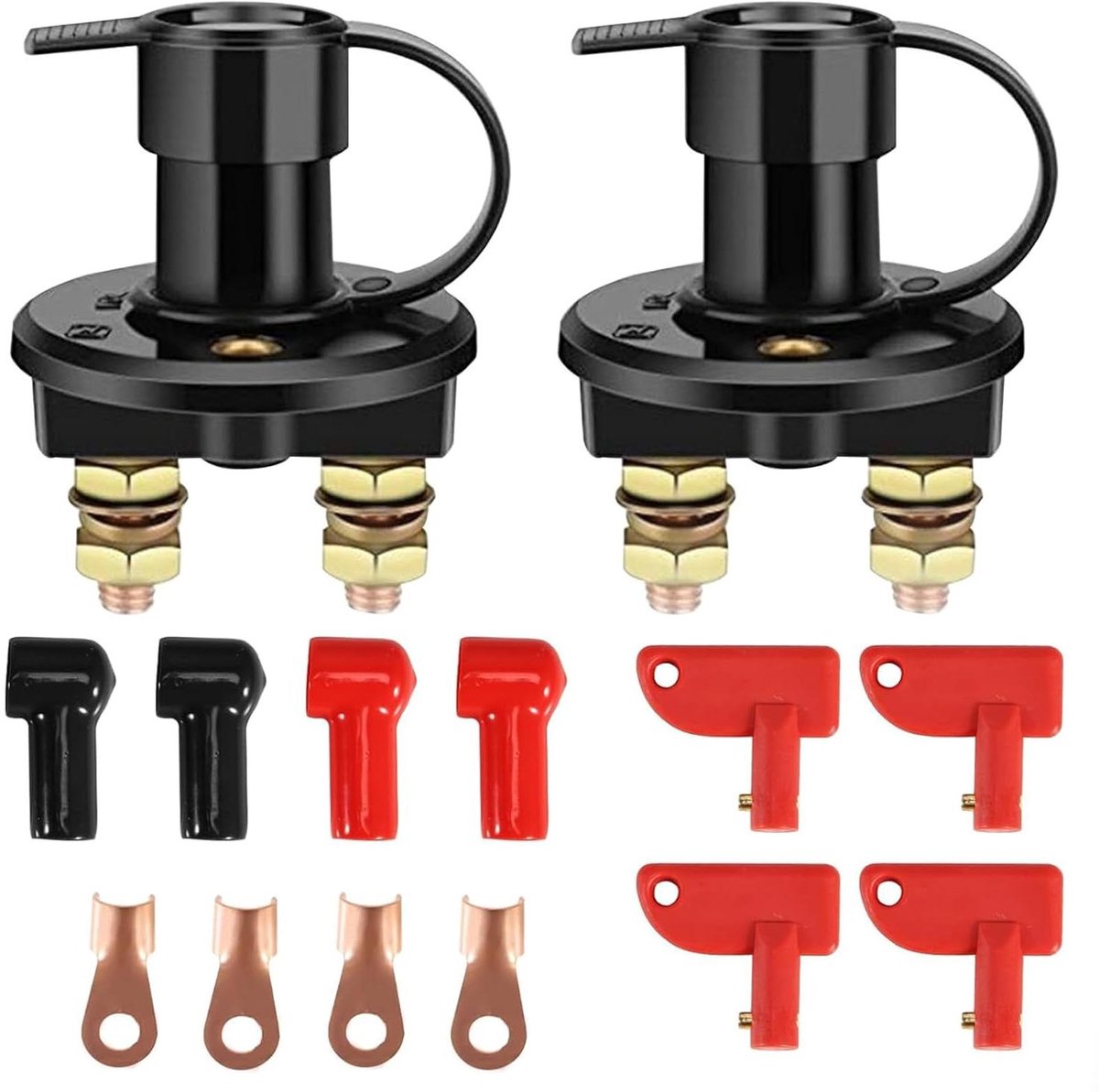 Accuschakelaar 2 stuks - Batterijschakelaar Scheidingsschakelaar - Voertuig Stroombeheer - Zuiver Koper - 12V/24V - Zwart