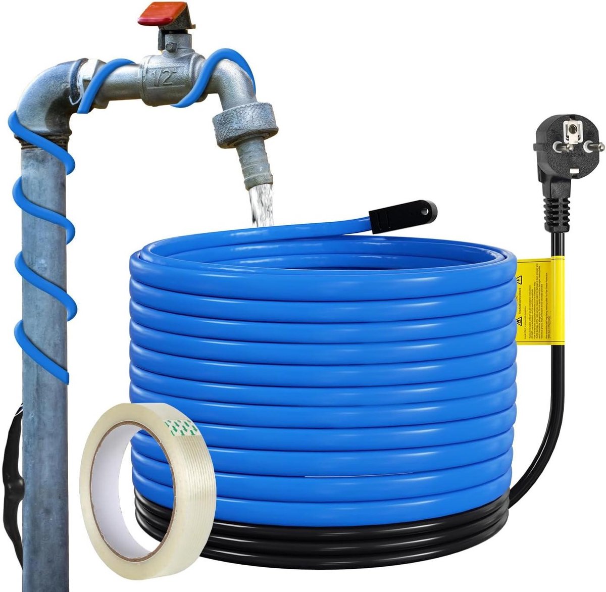 Verwarmingskabel met Thermostaat - Vorstbescherming Kabel - Leidingen Beschermen - Zelfregulerende Technologie - 12 m - Zwart