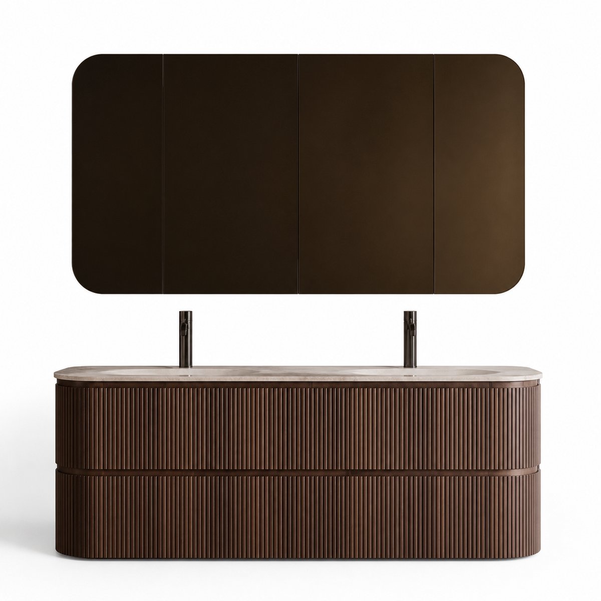 ZIMMER Badkamermeubel Set TWINCURVA III Enkel met Wastafel 160x49x56,5 cm Donker walnoot – Soft-Close – Zwevend Badmeubel Compleet