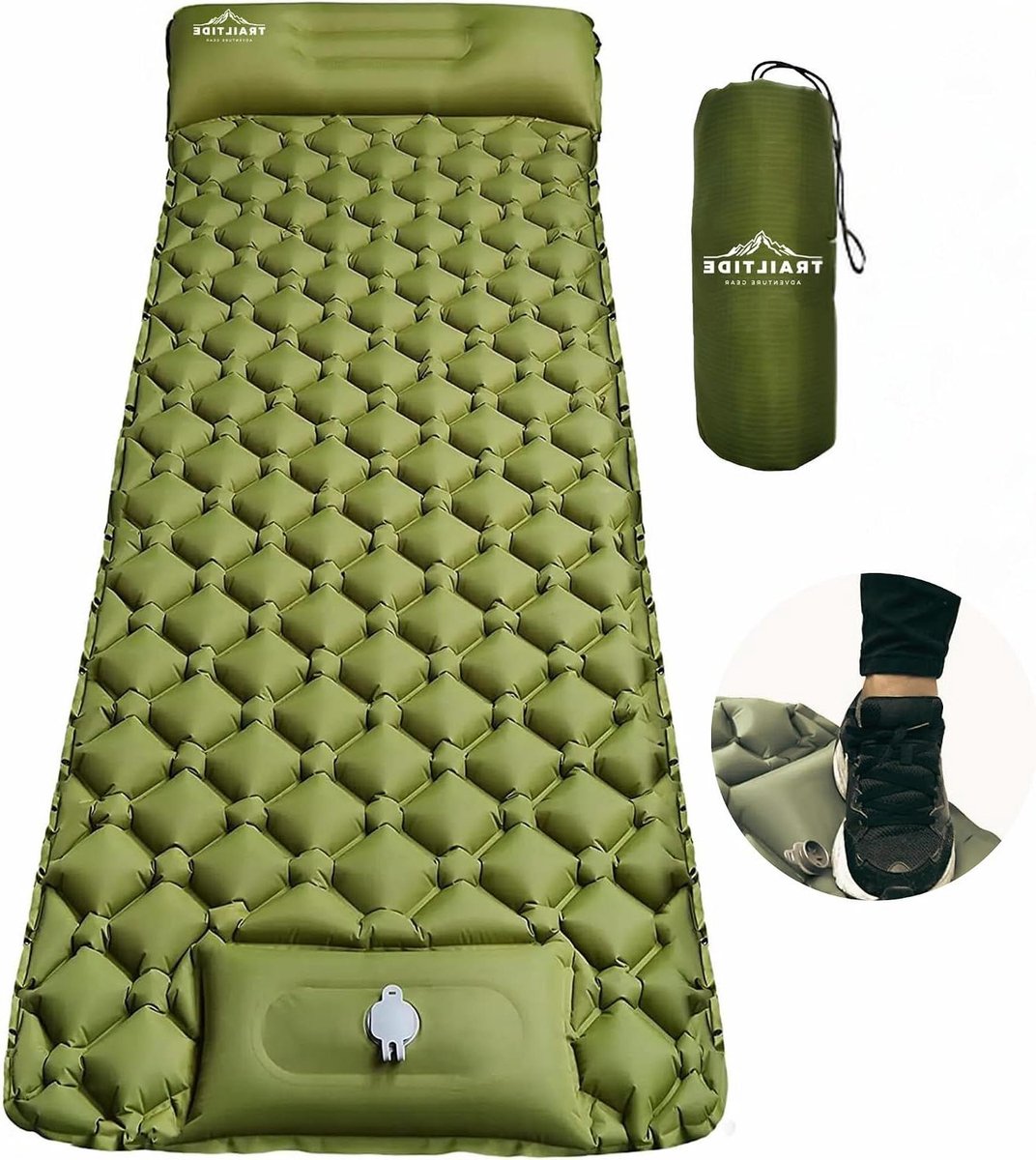 Camping Slaapmat - Kampeer Matras - Kamperen en Backpacken - Ingebouwde Pomp - 190.5 x 58.4 cm - Legergroen