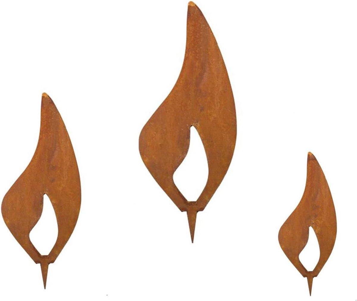 Patina Vlammen Set - Tuindecoratie Kaarsen - Hout Insteken - Met Doornpunt - 3 stuks 23 cm - Patina