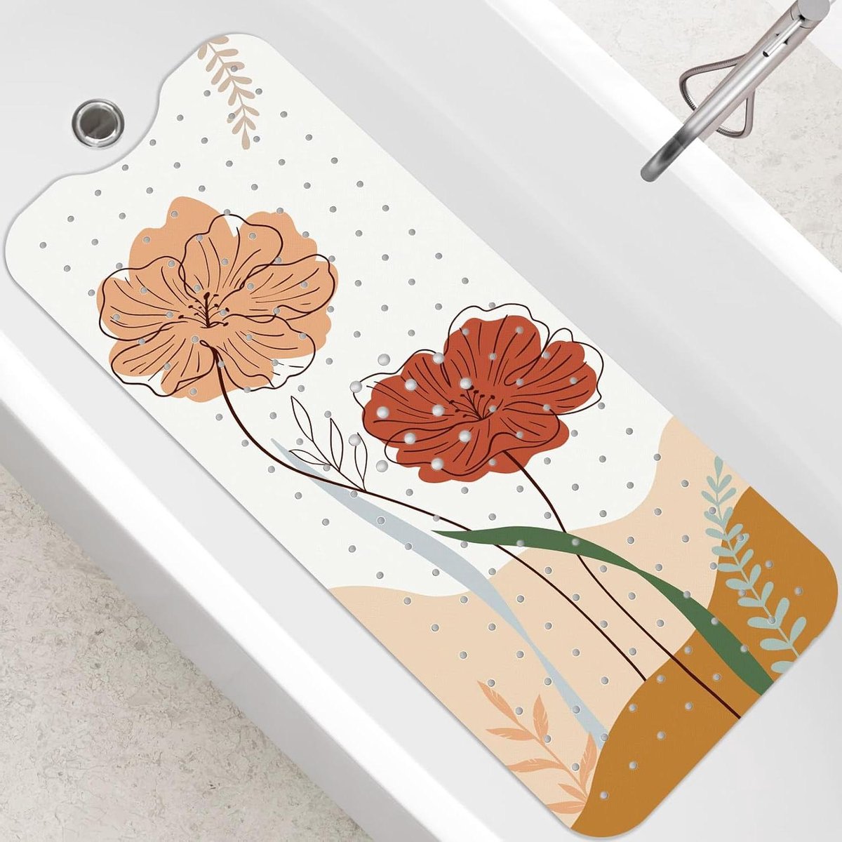 Boho Badmat - Antislip Douchemat - Veilig Douchen - Sterke Zuignappen - 100 x 40 cm - Boho Bloemen