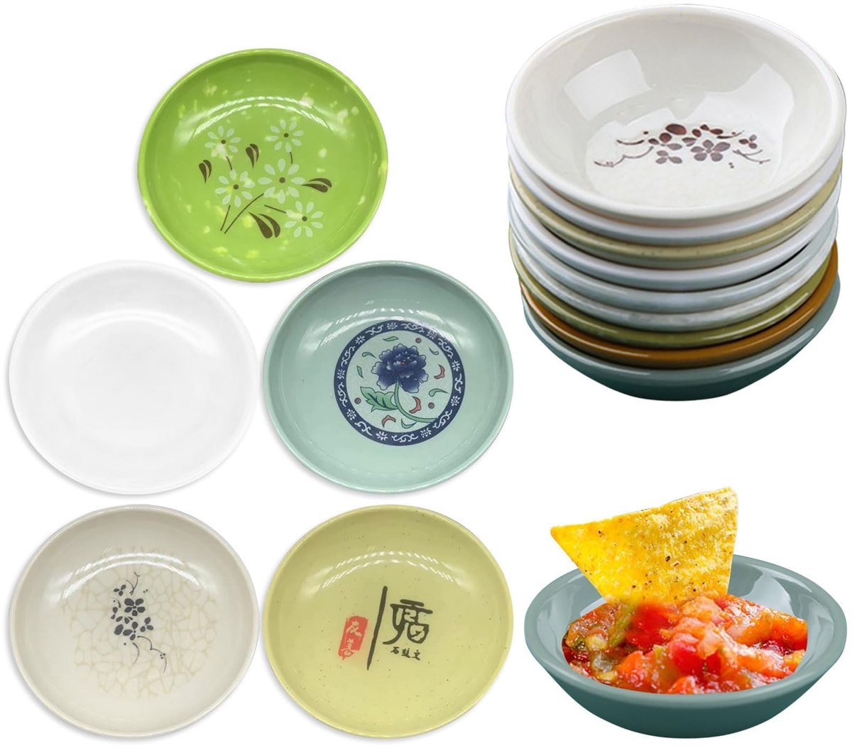 15 stuks mini-snoepkommen, sushi sojasaus, dipschaaltjes, sojasauzenschaaltjes, snackschalen, dipschalen, kruidenschalen, sauskommen, voor sushi, sauzen, snack, olie en sojasaus