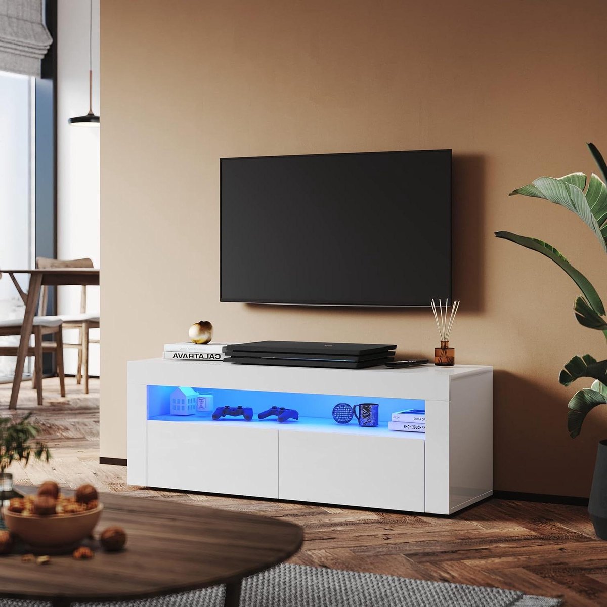 Tv-meubel met LED - Kast media Dressoir - Woonkamer inrichten - Hoogglans wit design