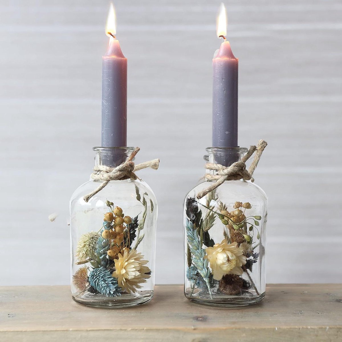 Droogbloemen in glas - Gedroogde bloemen set - Woningdecoratie - Natuurlijk gedroogd - 2 stuks - Blauwgrijs