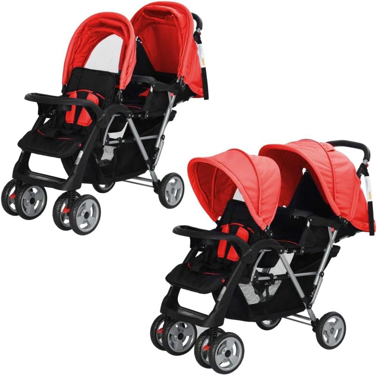 Kinderwagen Dubbel - Tweeling Buggy - Kinderen Vervoeren - Dubbele Zonnekappen - 118 x 41 x 108 cm