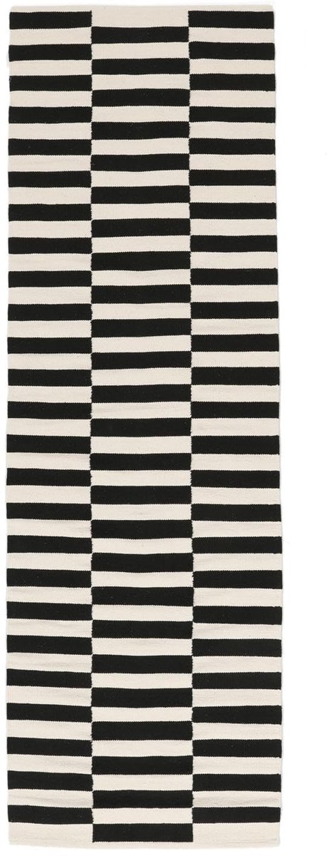 Moderno, Vloerkleed, Moderne, 80 x 250 cm, Rechthoekig, Laagpolig, Woonkamer, Slaapkamer, Hal, Alleen chemisch reinigen, Care & Fair gecertificeerd, Zwart/Wit