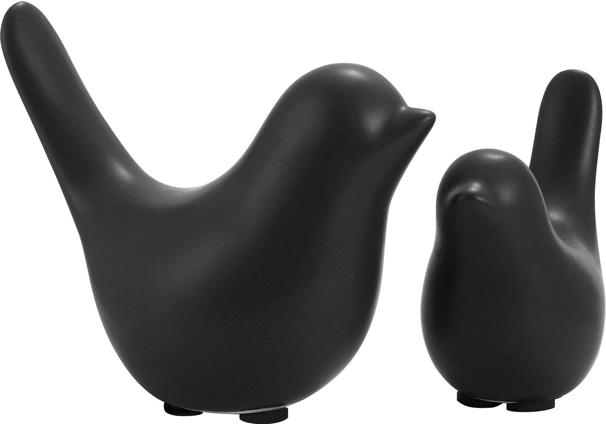 2 stuks zwarte keramische vogelfiguren, set van moderne dieren, vogel, sculpturen, handwerk voor landschap, tuin, thuis, kantoor, desktop, display, decoratie