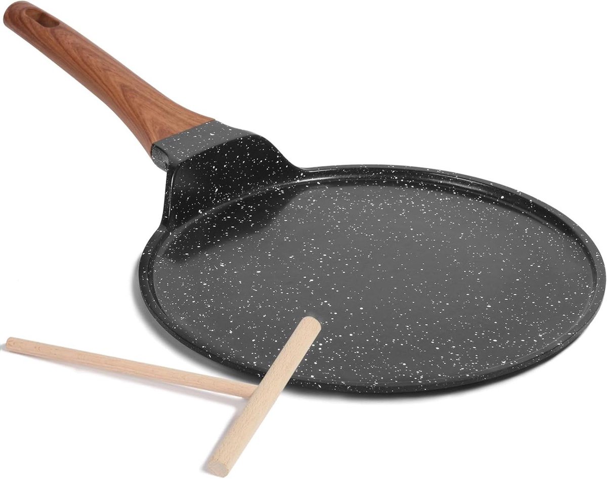 Crêpe Pan - Platte Koekenpan - Pannenkoeken Bakken - Keramische Antiaanbaklaag - 24 cm - Zwart