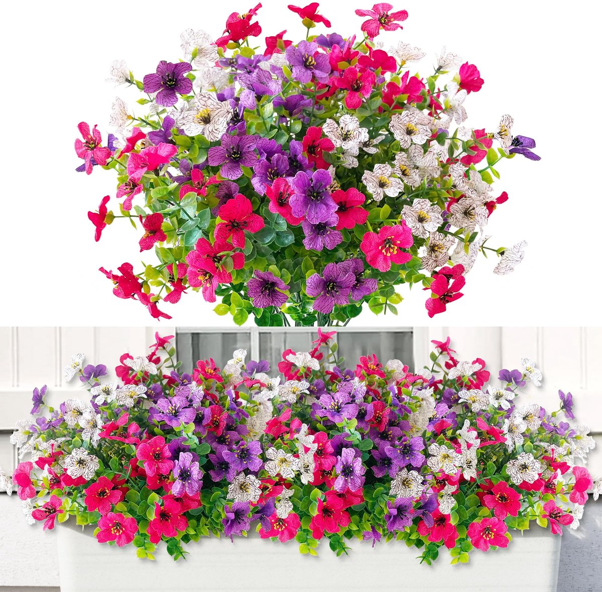Kunstbloemen zoals echte lente-kunstbloemenboeket, balkon, outdoor, weerbestendig, zijden bloemen voor binnen en buiten, balkonbak