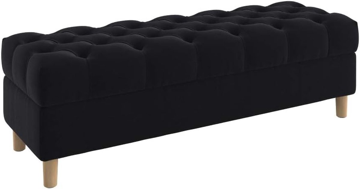 Opbergbank - Voetenbankje Meubel - Extra Zitplaats - Diep Geknoopt - 140 cm Breed - Zwart