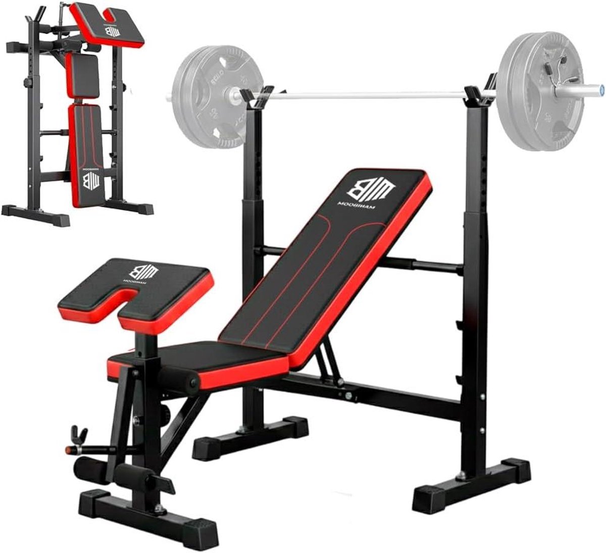 Halterbank Inklapbaar - Fitness Bank - Kracht Training - Verstelbaar Ontwerp - Max 200kg - Rood