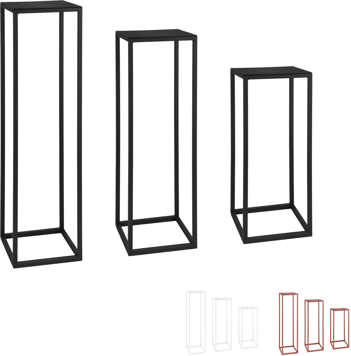 Plantenstandaard Rechthoekig Metalen Bloemenstandaard Binnen en Buiten Bloemenzuil Buiten Bijzettafel Weerbestendig Balkon, Terras, Tuin, Huis (Zwart, Hoogte 90 cm)