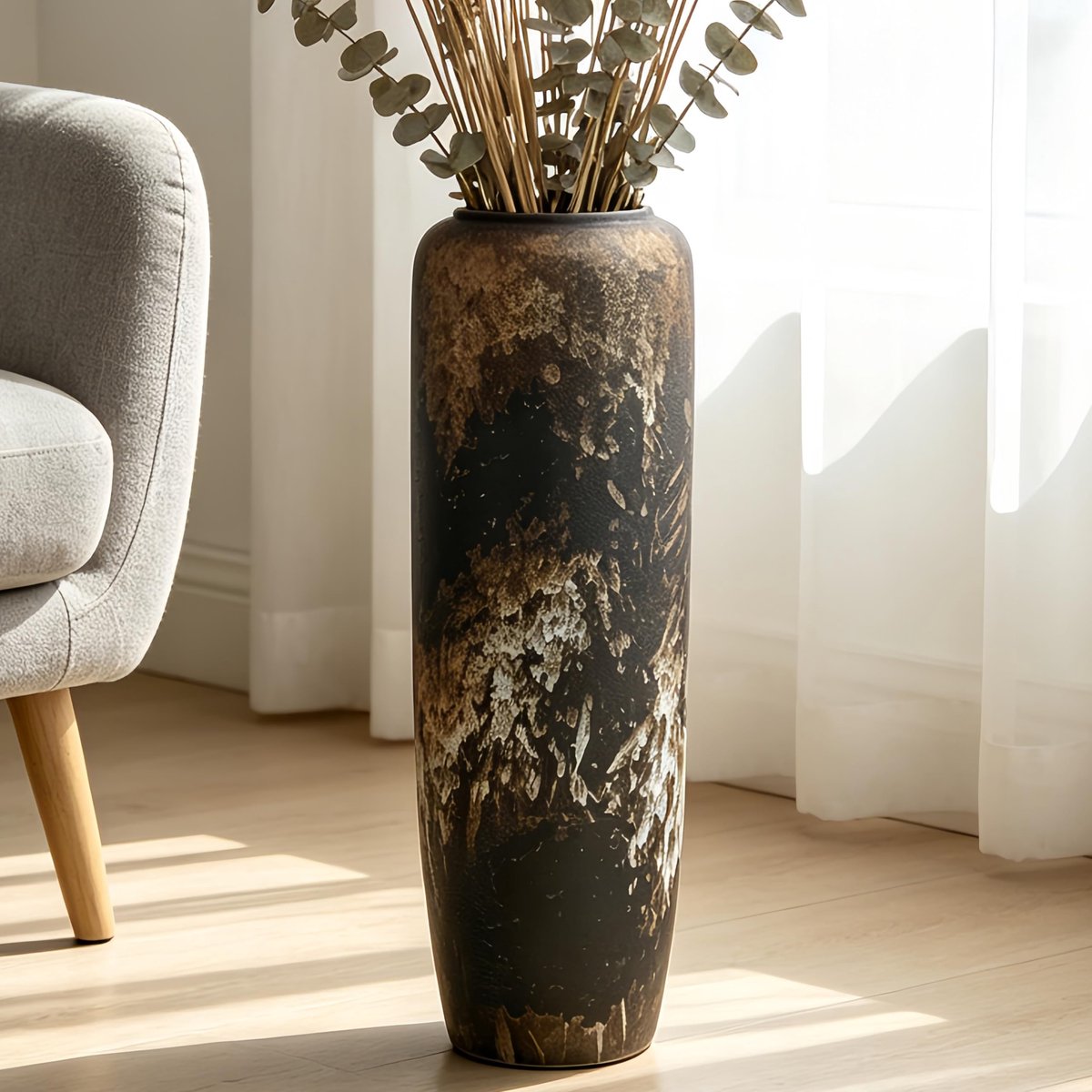 Vaas, 60 cm, rustieke boho-stijl voor pampasgras, bloemen of decoratie, perfect voor woonkamer, entree of tafel